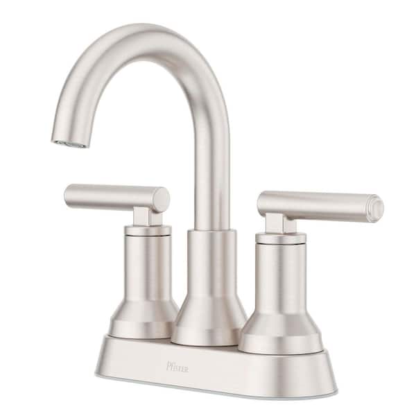 Pfister Capistrano 4 in. Centerset Double Handle High Arc Bathroom Faucet Drain Kit Included in Spot Defense Brushed Nickel