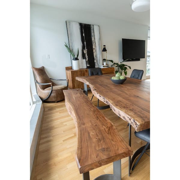 NADAAL STUDIOS Ellis Natural Stain Acacia Wood 66 in. Sideboard with Live Edge and Iron Base