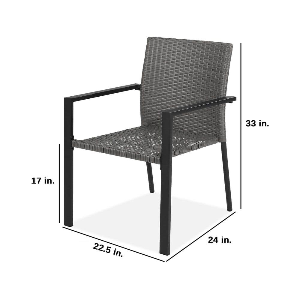 Set of 2 Gray Wicker Stackable Outdoor Dining Chairs with Armrests