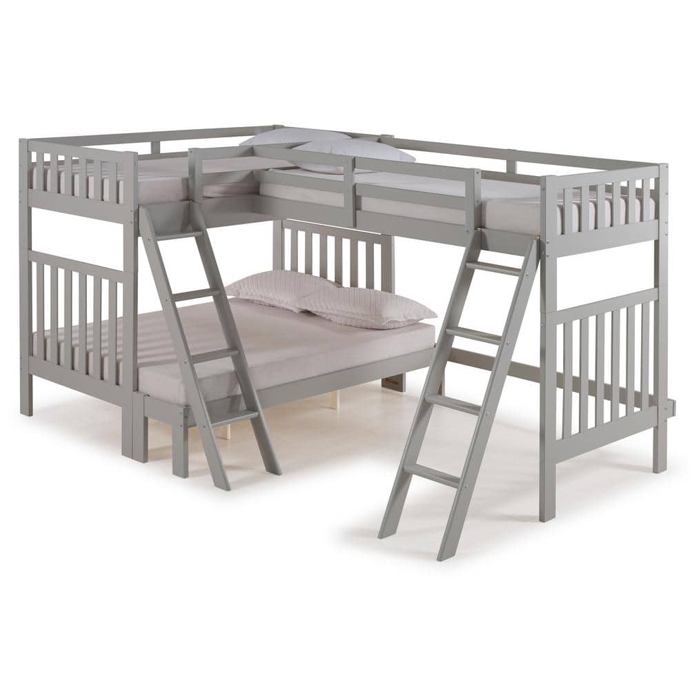 Alaterre Furniture Aurora Dove Gray Twin Over Full Bunk Bed with Tri