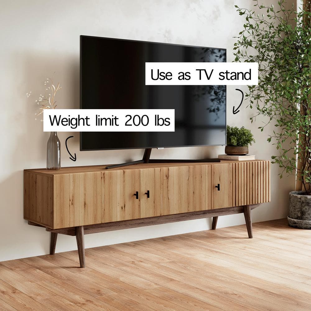 Chelsea Light Brown Mid-Century Modern TV Stand with Wood Legs