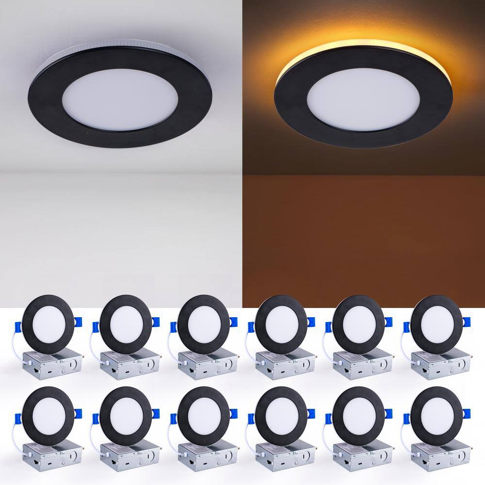 4 in. LED Recessed Light with Night Light, 5-CCT Selectable, Dimmable Canless Wafer Downlight, 9W, 12-Pack, Black price history on PriceWatchPro