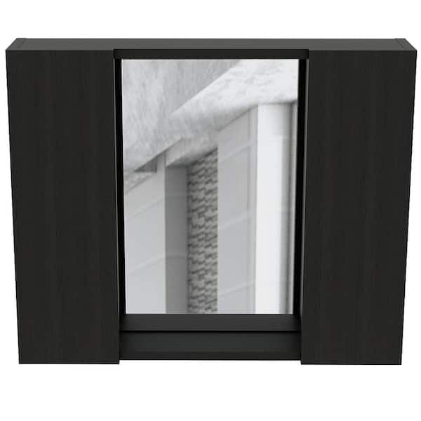 Unbranded 23.6 in. W x 19.5 in. H Black Rectangular Wood Recessed or Surface Mount Medicine Cabinet with Mirror