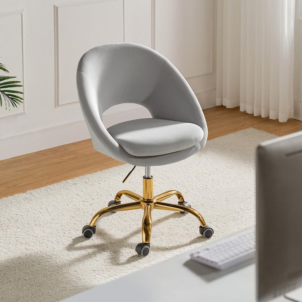 JAYDEN CREATION Savas Upholstered 18 in.-21 in. H Adjustable Height Task Chair with Gold Metal Base and Open Back Design