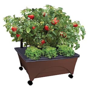 24.5 in. x 20.5 in. Patio Raised Garden Bed Kit with Watering System and Casters in Earth Brown