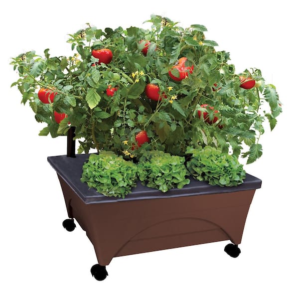 CITY PICKERS 24.5 in. x 20.5 in. Patio Raised Garden Bed Kit with Watering System and Casters in Earth Brown