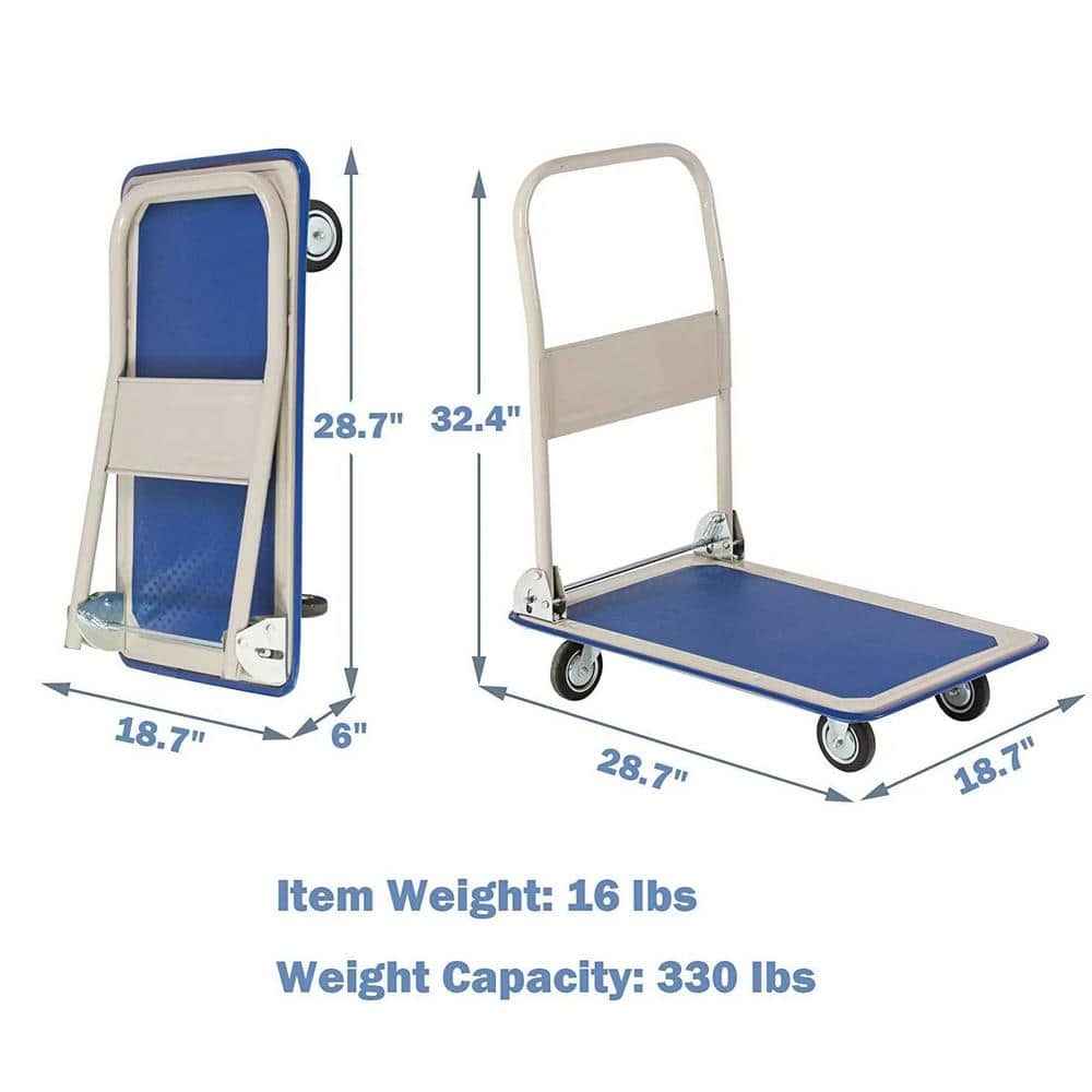 Heavy-Duty Blue Steel Folding Platform Hand Truck with 4 Wheels