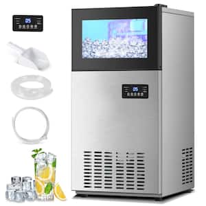 Commercial Ice Maker 130 lb./24 H Freestanding Ice Maker Machine with 35 lb. Storage and Essential Accessories, Silver