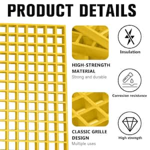 1.5 in. x 1.5 in. x 1 in., 1 ft. x 1 ft., Fiberglass Molded Grating for Floors Outdoor Drain Cover Deck Tile, Yellow