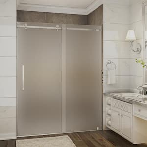 Moselle 56 in. to 60 in. x 75 in. Completely Frameless Sliding Shower Door with Frosted Glass in Brushed Stainless Steel
