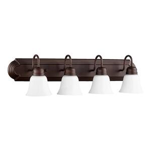 Traditional 30 in. W 4-Lights Oiled Bronze Vanity Light with Satin Opal