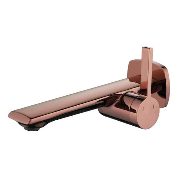 Single Handle Wall Mounted Bathroom Faucet with Valve Brass Modern Single Hole Bathroom Sink Basin Vanity Taps Rose Gold