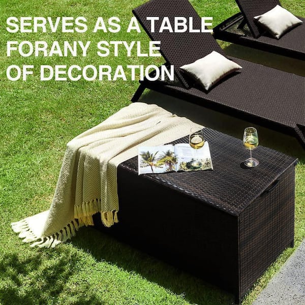 130 Gal. XL Outdoor Storage Box Waterproof, Resin Rattan Deck Box for Patio Garden Furniture, Outdoor Cushion Storage