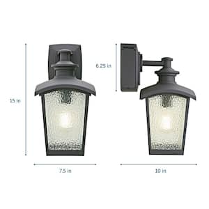 1-Light Graphite Gray Outdoor Coach Light Sconce with Seeded Glass and Built-In GFCI Outlets