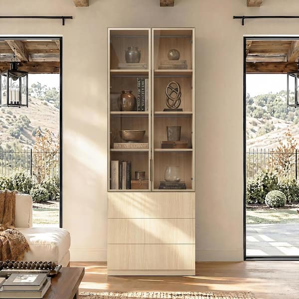 92.5 in. Tall Natural Wood 4-Shelf Standard Bookcase (China Cabinet, Accent Cabinet, Garage Cabinet, Food Pantry)
