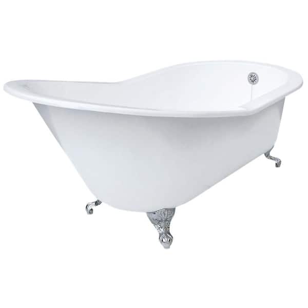 Elizabethan Classics 5 ft. 7 in. Grand Slipper Cast Iron Tub Less Faucet Holes in White with Ball and Claw Feet in Chrome