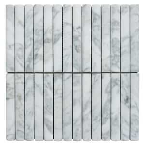 Natural White Convex 11.82 in. x 11.82 in. Brick Joint Polished Marble Mosaic Tile (9.7 sq. ft./Case)