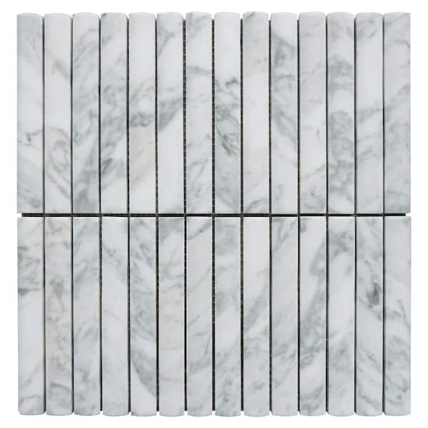 MOLOVO Natural White Convex 11.82 in. W. x 12.01 Stacked Matte Marble Mosaic Tile Sample