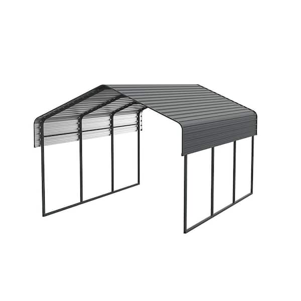 10 ft. x 15 ft. x 8 ft. Black Metal Outdoor Garage Car Shelter Carport with Enhanced Base and Galvanized Steel Roof