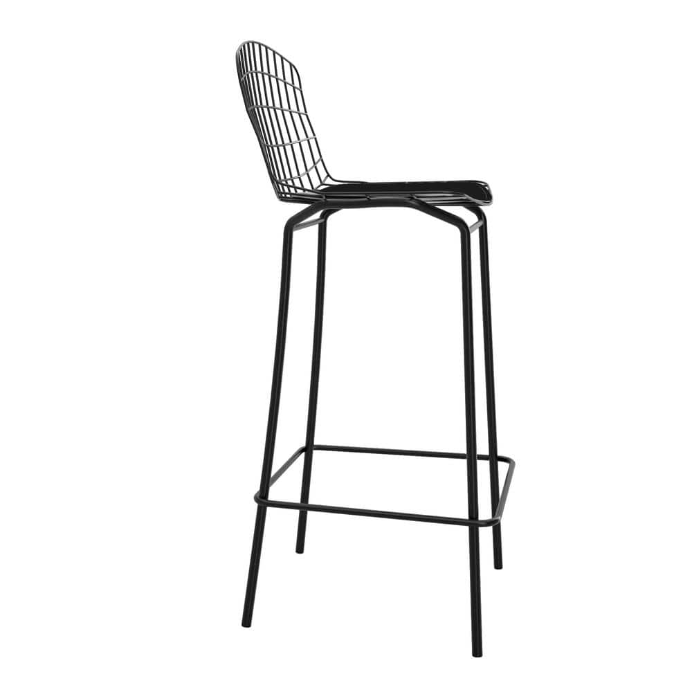 Madeline 41.73" Black Metal Barstool with Leather Seat