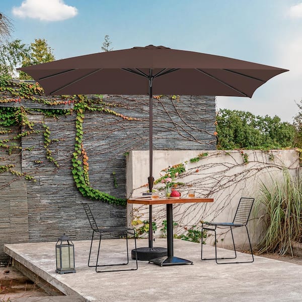 8 ft. x 10 ft. Steel Rectangular Market Umbrella in Brown