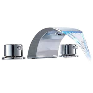 8 in. Widespread Double-Handle Bathroom Faucet with LED Light 3-Hole Brass Waterfall Sink Laundry Tap in Polished Chrome