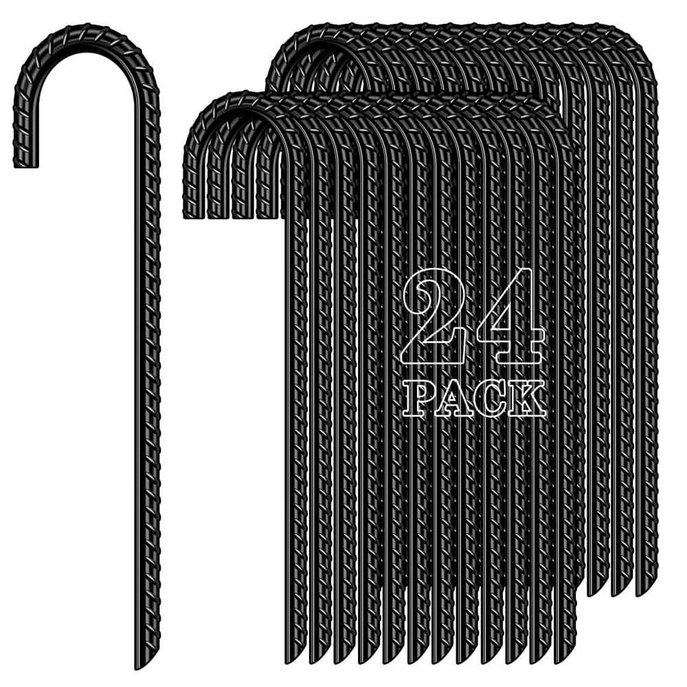 12 Inch Black Steel Solar Ground Stakes Heavy Duty J Hook Rebar Stakes Outdoor Anchoring 24-Pack price history on PriceWatchPro
