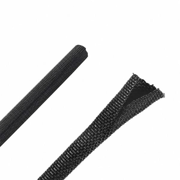 1/2 in x 30 ft Black Split Braided Cable Sleeve Wire Loom for Cord Management, Flame Retardant Polyester