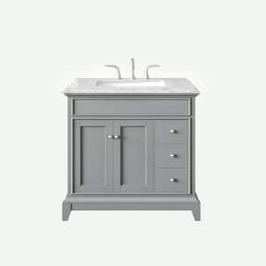 Elite Princeton 36 in. W x 24 in. D x 34 in. H Bath Vanity in Gray with White Carrera Marble Top with White Sink