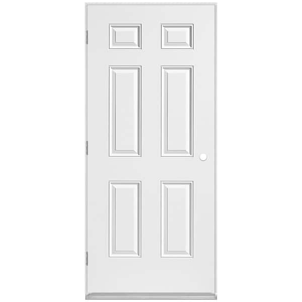 Masonite 32 in. x 80 in. Utility 6-Panel Right-Hand Outswing Primed Steel Prehung Front Exterior Door