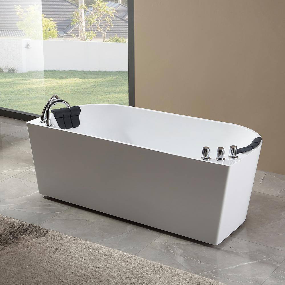 67'' White Acrylic Freestanding Whirlpool Bathtub with Faucet