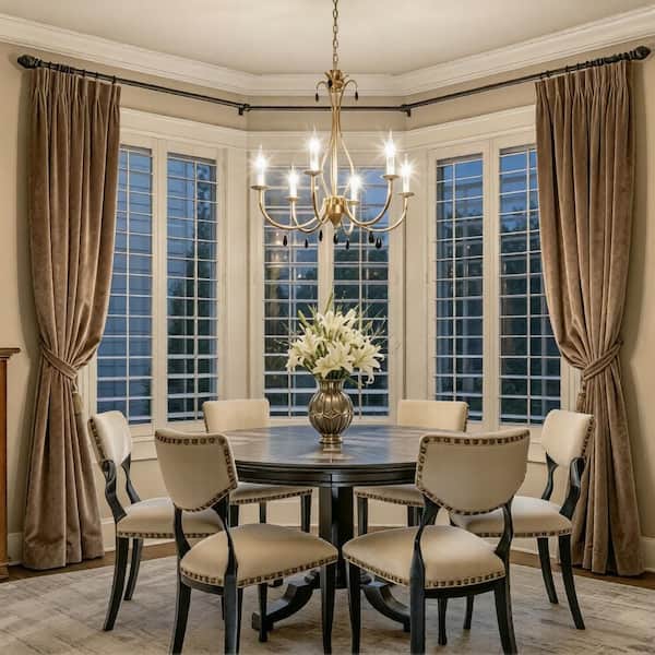 GALLUP ヴィンテージキャンドルライト LNC 6-Light Brushed Vintage Gold Candlestick Dining Room