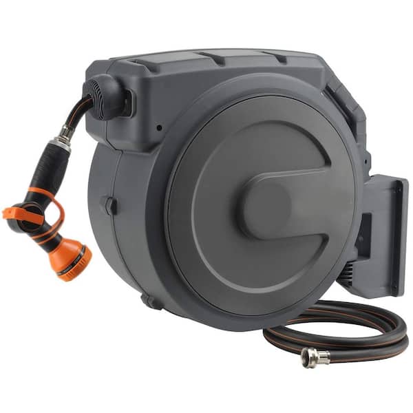 Retractable 130 ft. Garden Hose Reel Wall Mounted with Any Length Lock Super Heavy Duty 180° Swivel Storage