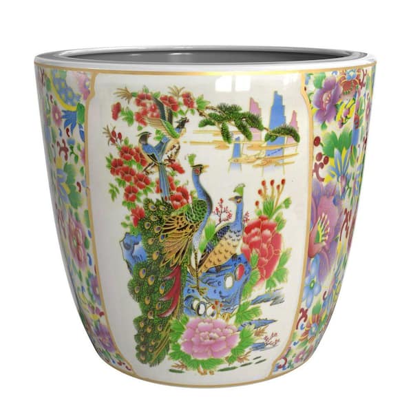 10 in. L x 10 in. W Satsuma Peacock Indoor/Outdoor Ceramic Planter