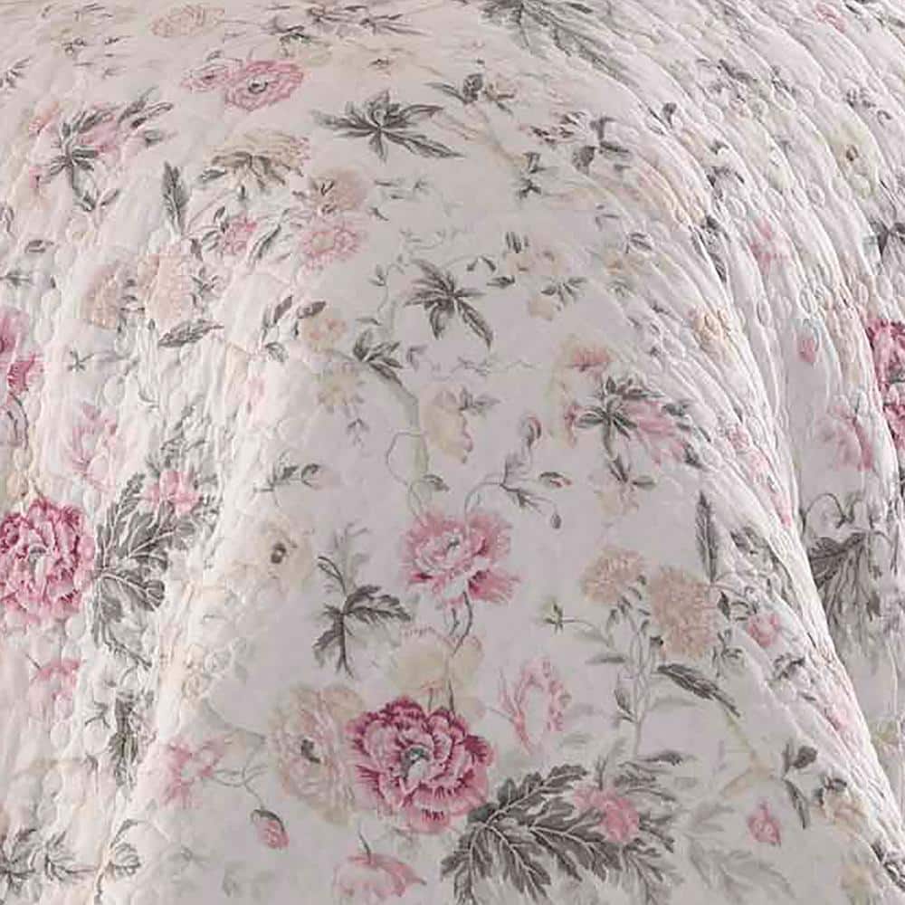 Pink Floral Reversible Cotton Twin Quilt Set