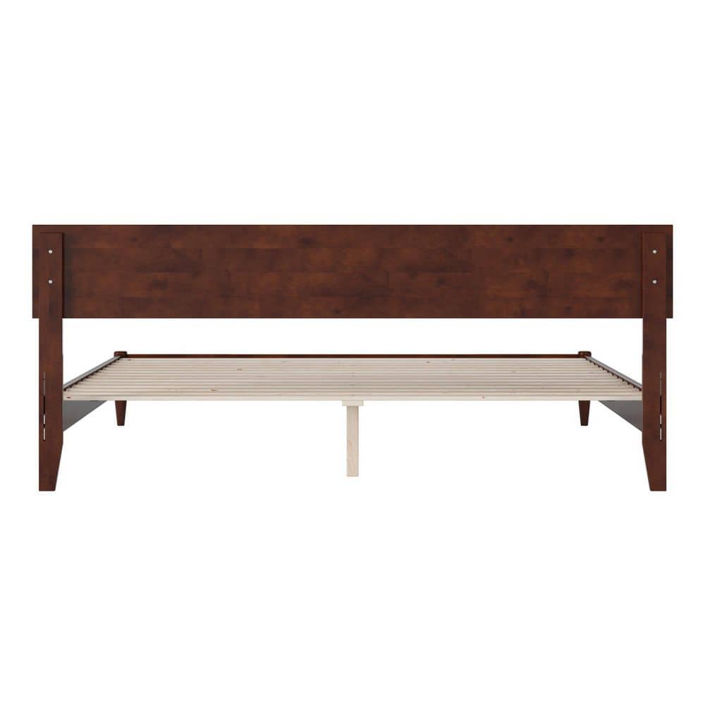 Aria King Walnut Wood Low Profile Platform Bed with Headboard