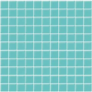 Aqua Blue 11.8 in. x 11.8 in. 1 in. x 1 in. Matte Finished Glass Mosaic Tile (9.67 sq. ft./Case)