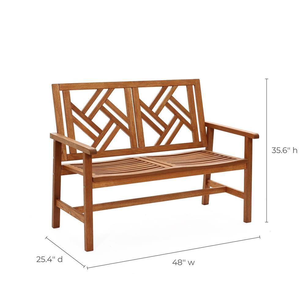 Natural Teak Finish Solid Wood Outdoor Loveseat Bench