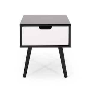 Penway 15.5 in. x 16.75 in. Black Square Wood End Table with Drawers