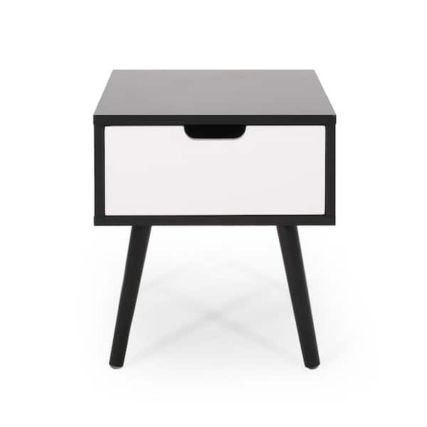 Noble House Penway 15.5 in. x 16.75 in. Black Square Wood End Table with Drawers