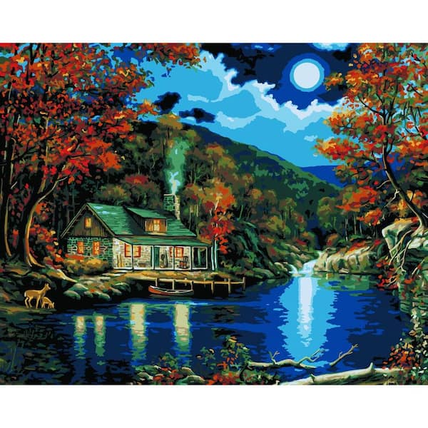 Plaid Paint by Number 16 in. x 20 in. 22-Color Kit Lakeside Cabin Paint by Number