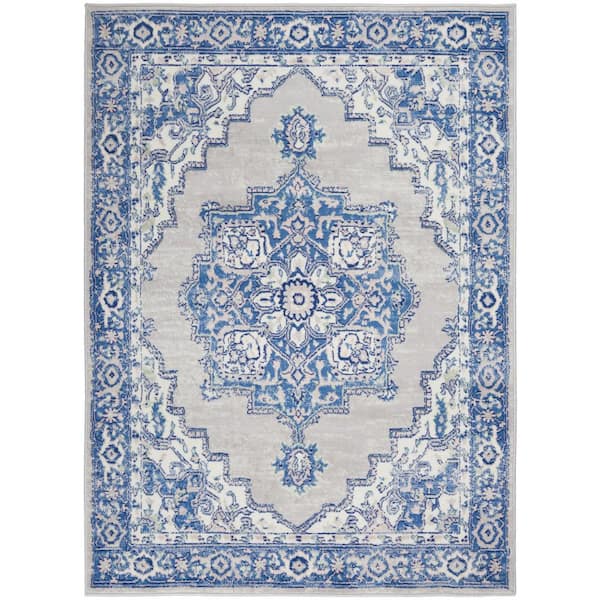 Nourison Whimsicle Grey Blue 4 ft. x 6 ft. Center Medallion Traditional Area Rug