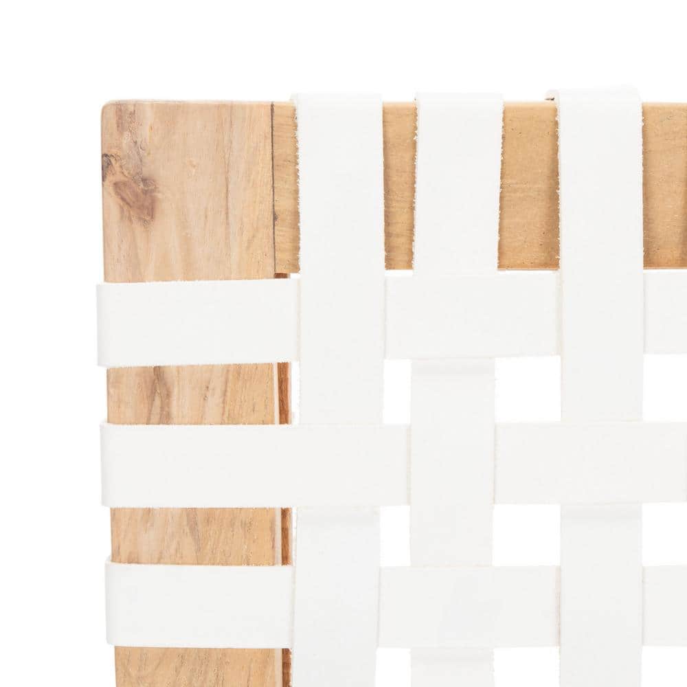 Natural Teak and White Leather Counter Stool