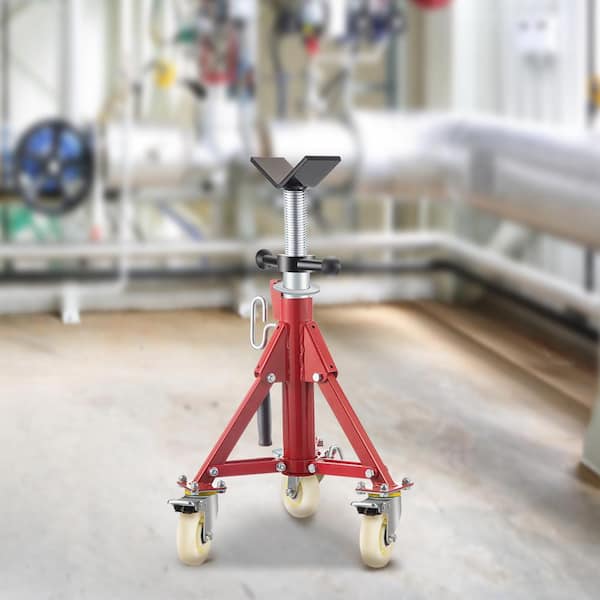 Pipe Jack Stand w/Casters 882 lbs. V Head Pipe Stand Adjustable Height 20 in., 37 in. Folding Pipe Stands 1/8 to 12 in.