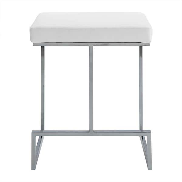 Carolina Cottage Kafka 24 in. White and Chrome Upholstered Counter Stool