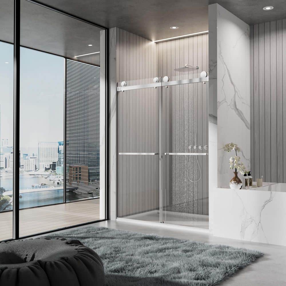 PRESTIGE 60 in. W x 80 in. H Sliding Frameless Shower Door in Chrome with 3/8 in. Clear Glass price history on PriceWatchPro