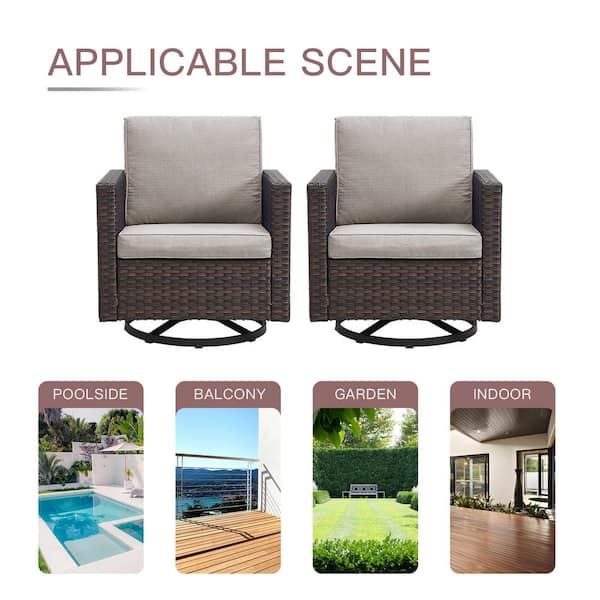 Porch Brown Wicker Outdoor Lounge Chair with Beige Cushion and Glide/Swivel Function (1-Pack)