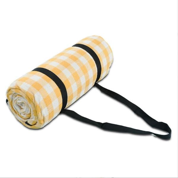 OVCRNIBI Oversized Outdoor Picnic Mat, 79 in. Machine Washable Yellow Checkered Mat, Foldable Camping Picnic Mat with Tote Bag