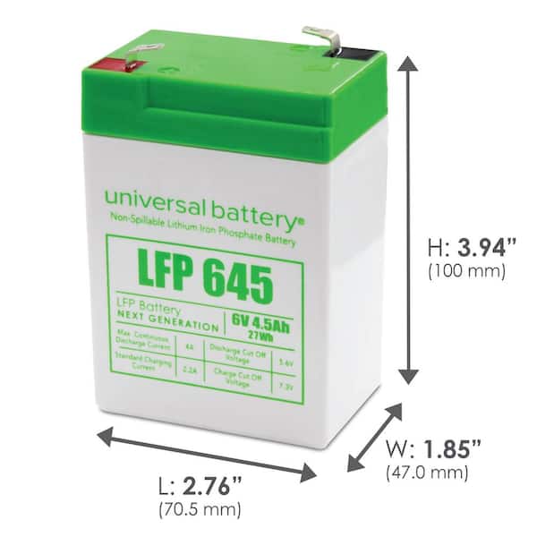 6-Volt 4.5 Ah Lithium LFP Rechargeable Battery with F1 and F2 Terminals