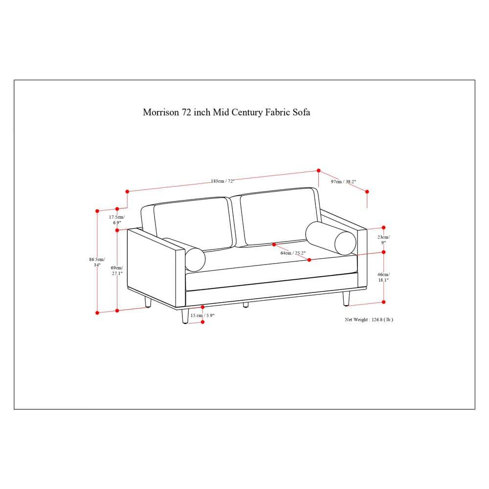 Morrison Charcoal Grey Fabric Mid-Century Modern Sofa with Removable Cushions